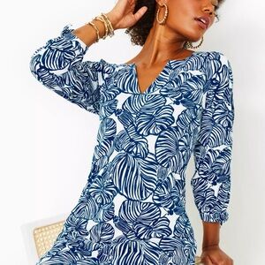 Lilly Pulitzer Cath Dress Printed Notch Neck Beach Tie Cuff Cotton XL